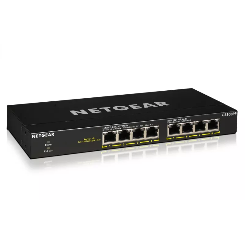 NETGEAR GS308PP Nevaldomas Gigabit Ethernet (10/100/1000) Power over Ethernet (PoE) Juodas