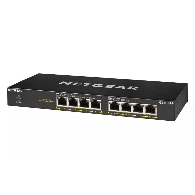 NETGEAR GS308PP Nevaldomas Gigabit Ethernet (10/100/1000) Power over Ethernet (PoE) Juodas