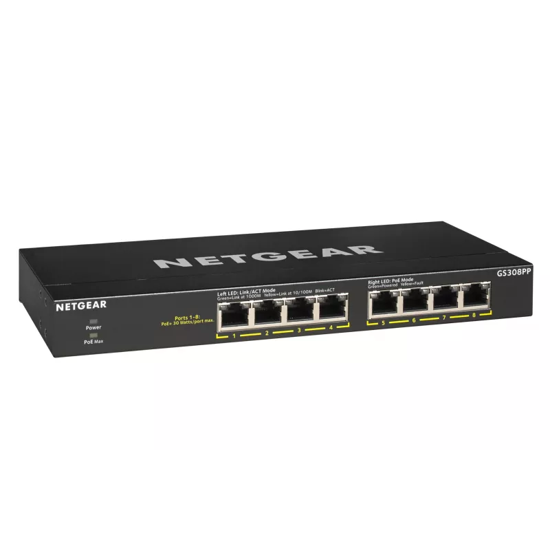 NETGEAR GS308PP Nevaldomas Gigabit Ethernet (10/100/1000) Power over Ethernet (PoE) Juodas