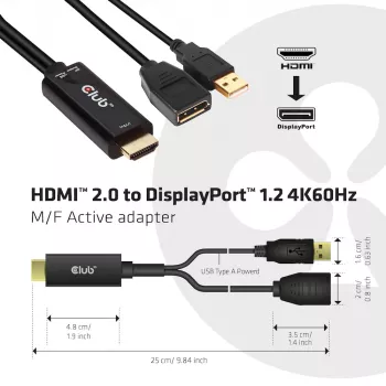 CLUB3D CAC-1331 vaizdo kabelio adapteris 0,25 m HDMI DisplayPort juodas