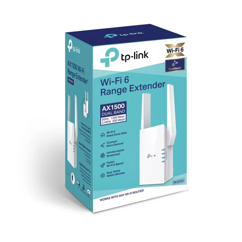 TP-Link RE505X tinklo stiprintuvas Tinklo siųstuvas ir imtuvas Baltas 10, 100, 1000 Mbit/s