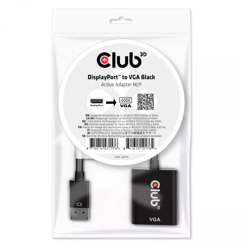 CLUB3D DisplayPort™ į VGA juodas aktyvus adapteris (kištukas / lizdas)