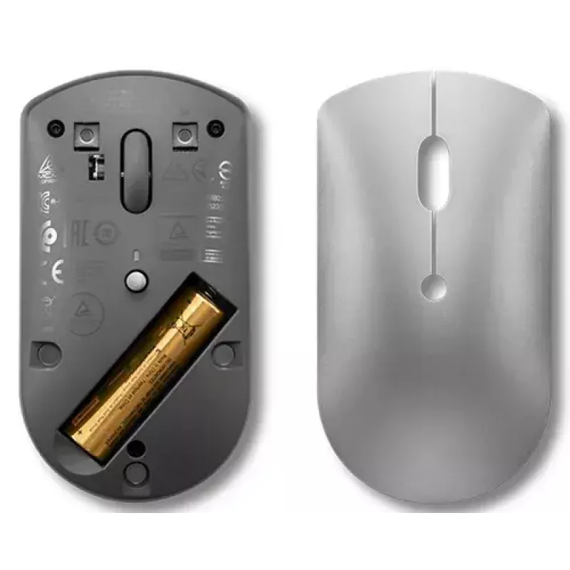 Optinė Bluetooth pelė Lenovo 600 — 2400 DPI, Bluetooth 5.0 dviejų įrenginių ryšys, 3 mygtukai, rutulinis slinkimas, geležies pilka