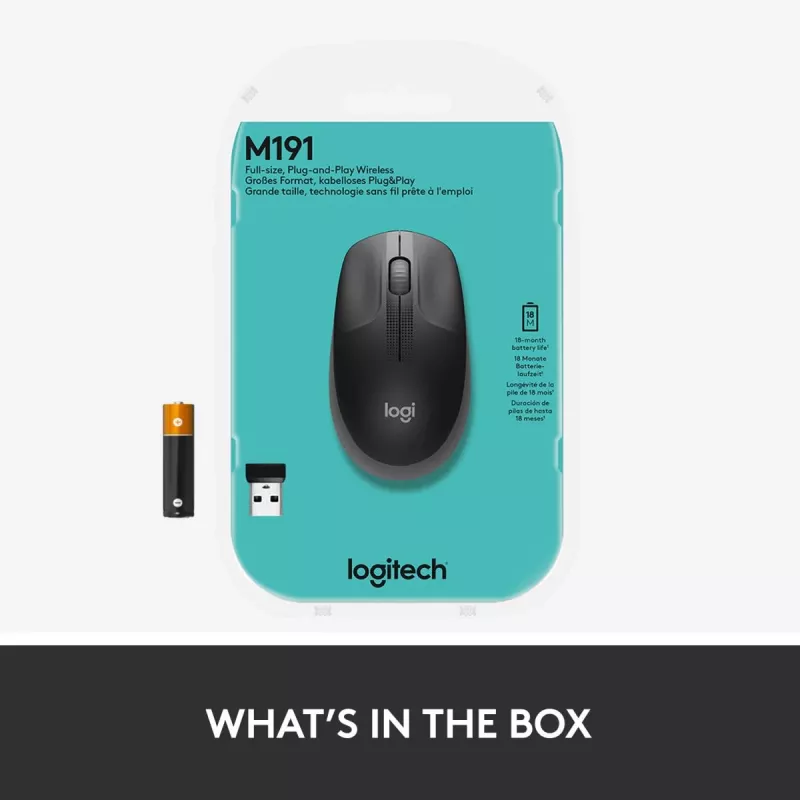 LOGITECH M190 didelė belaidė pelė, anglis