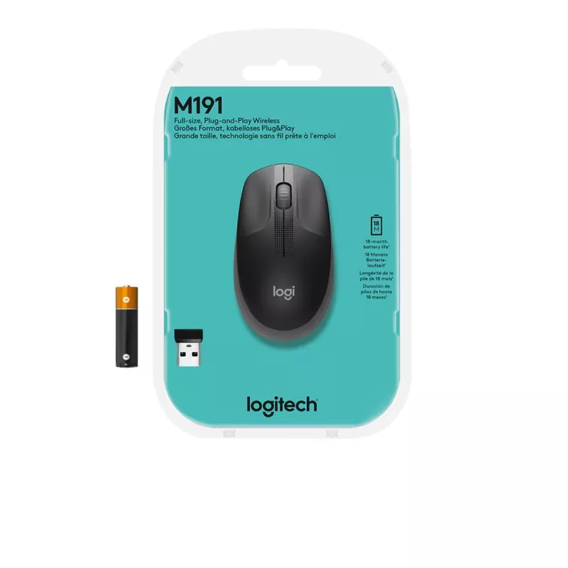 LOGITECH M190 didelė belaidė pelė, anglis