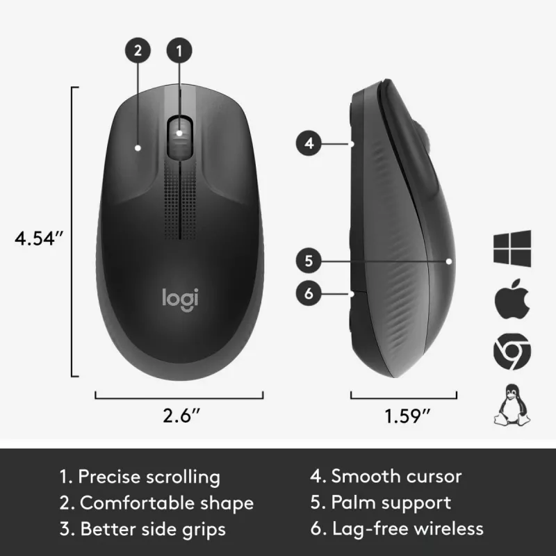 LOGITECH M190 didelė belaidė pelė, anglis