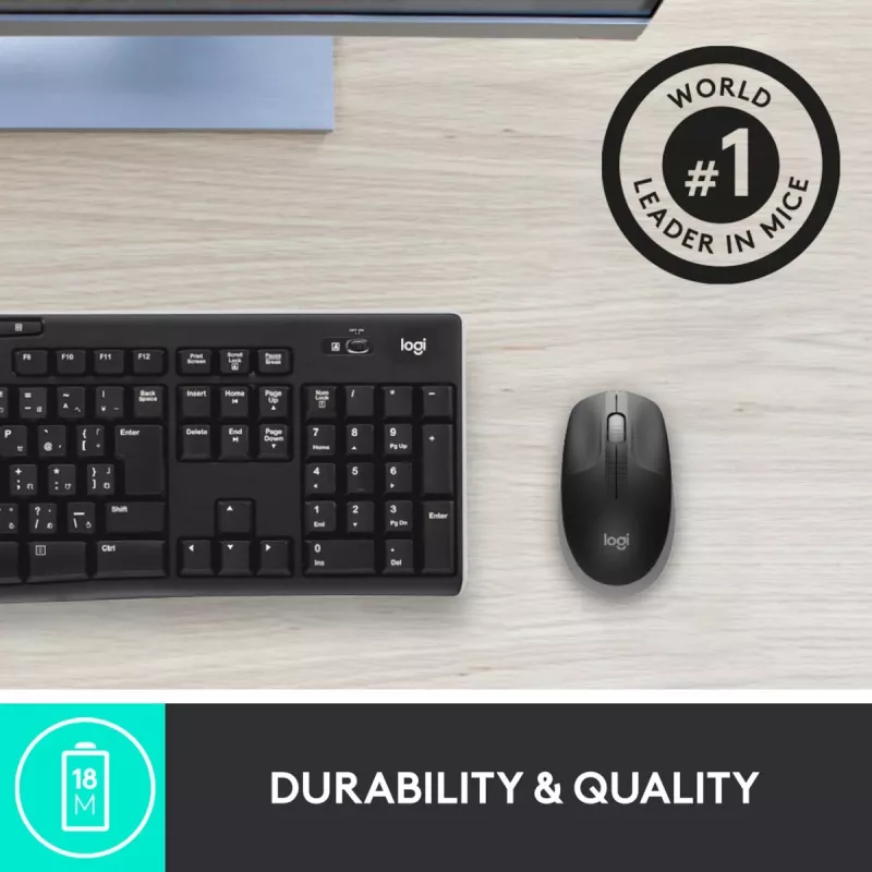 LOGITECH M190 pilno dydžio belaidė pelė, vidutiniškai pilka
