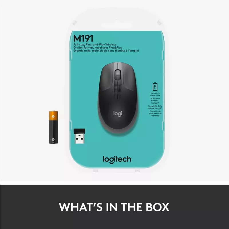 LOGITECH M190 pilno dydžio belaidė pelė, vidutiniškai pilka