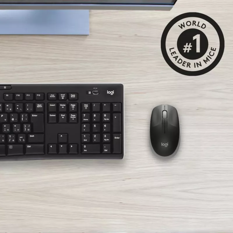LOGITECH M190 pilno dydžio belaidė pelė, vidutiniškai pilka