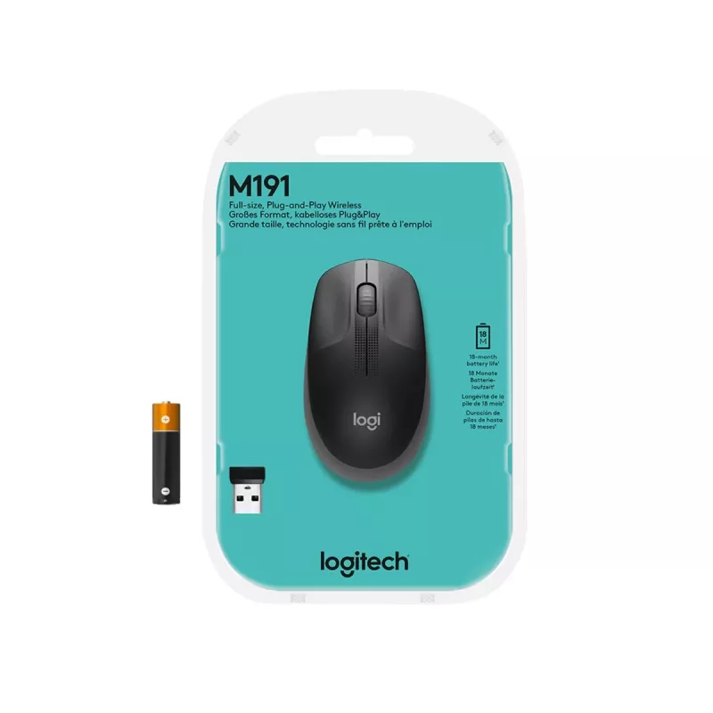 LOGITECH M190 pilno dydžio belaidė pelė, vidutiniškai pilka