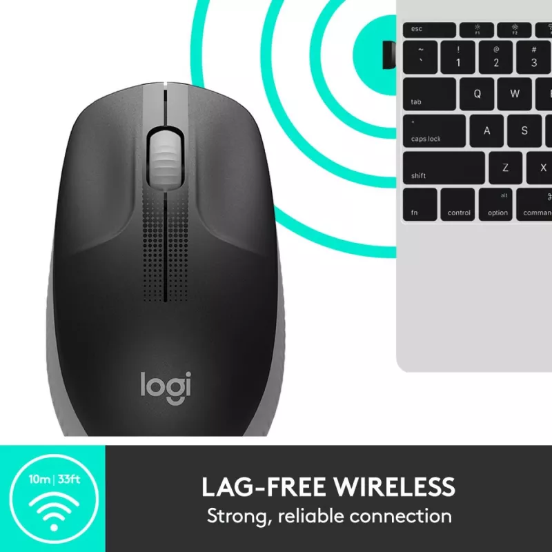 LOGITECH M190 pilno dydžio belaidė pelė, vidutiniškai pilka