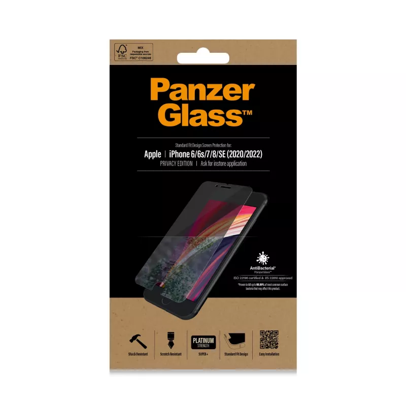 PanzerGlass ® Privatumo ekrano apsauga iPhone SE (2020/2022) | 8 | 7 | 6 | 6s | Standartinis prigludimas