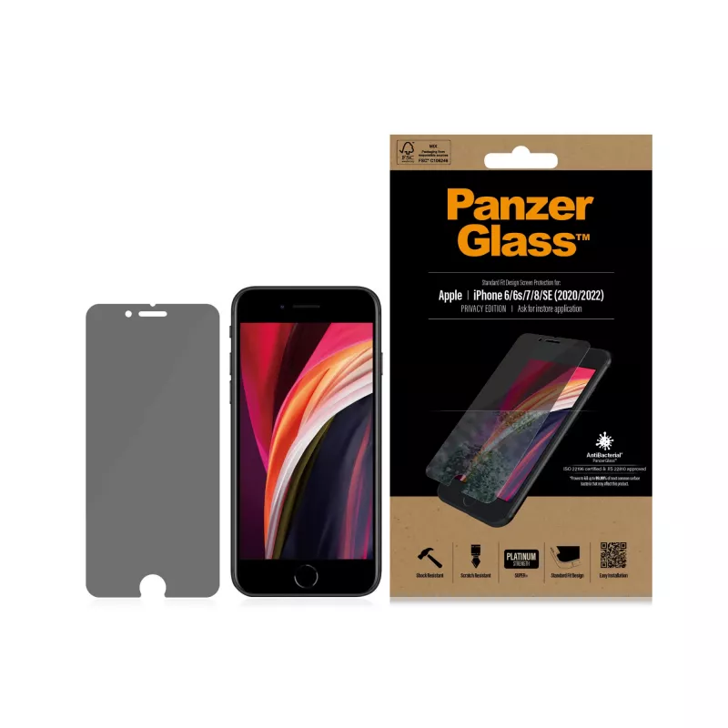 PanzerGlass ® Privatumo ekrano apsauga iPhone SE (2020/2022) | 8 | 7 | 6 | 6s | Standartinis prigludimas