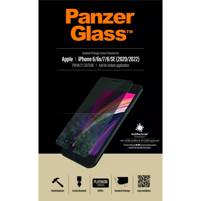 PanzerGlass ® Privatumo ekrano apsauga iPhone SE (2020/2022) | 8 | 7 | 6 | 6s | Standartinis prigludimas