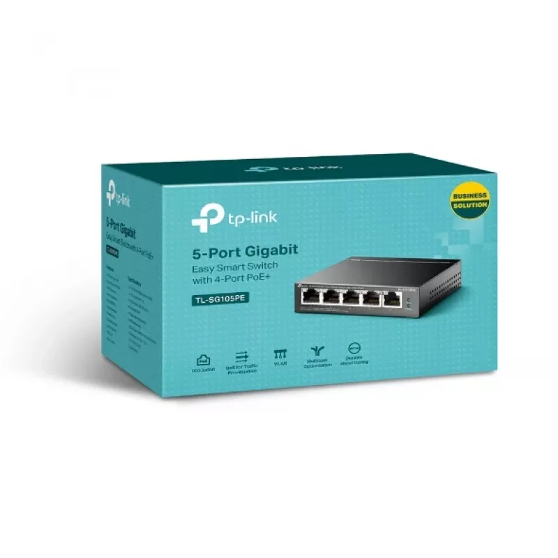TP-Link 5 prievadų Gigabit Easy Smart PoE jungiklis su 4 PoE+ prievadais