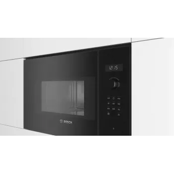 Įmontuojama solo mikrobangų krosnelė Bosch Serie 6 BFL524MB0 — 800 W, 20 L, grilis, jutiklinis ir sukamasis valdymas, juoda