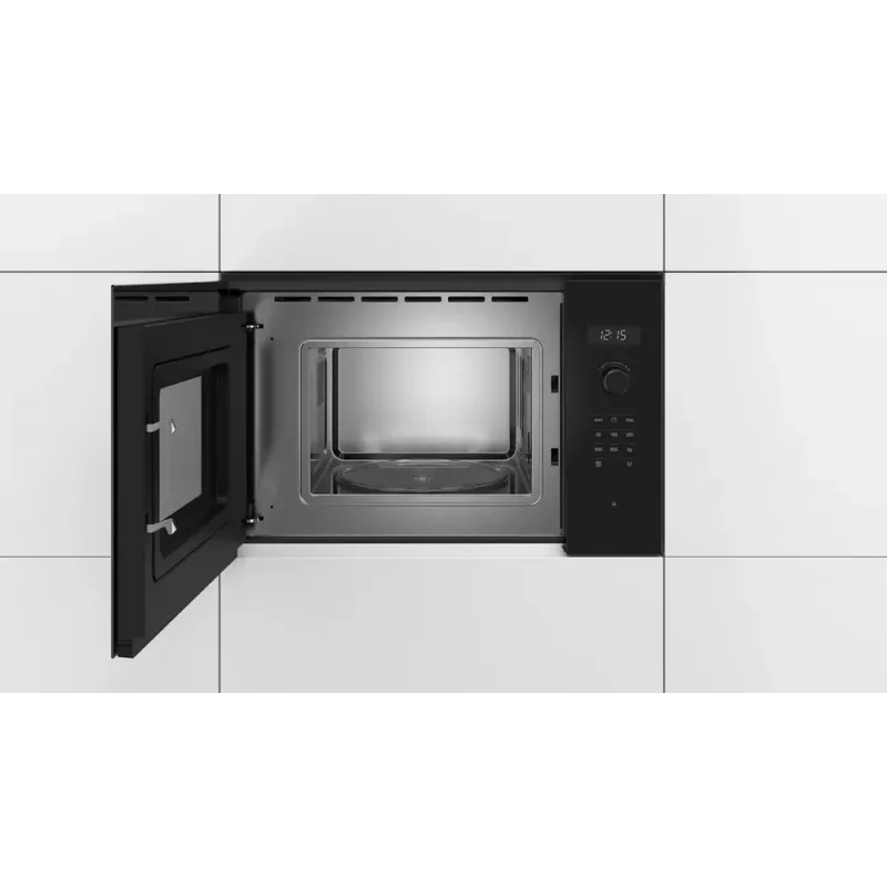 Įmontuojama solo mikrobangų krosnelė Bosch Serie 6 BFL524MB0 — 800 W, 20 L, grilis, jutiklinis ir sukamasis valdymas, juoda