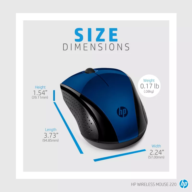 HP Wireless Mouse 220 (Lumiere Blue), ambidekstrinė, RF belaidė, mėlyna