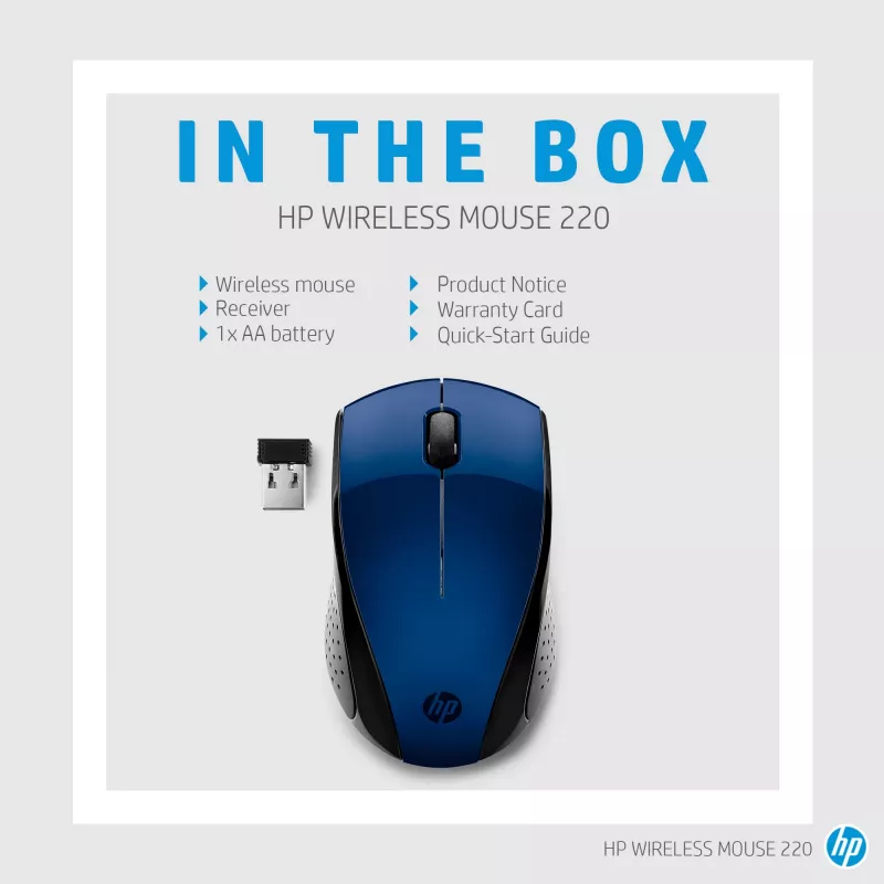 HP Wireless Mouse 220 (Lumiere Blue), ambidekstrinė, RF belaidė, mėlyna