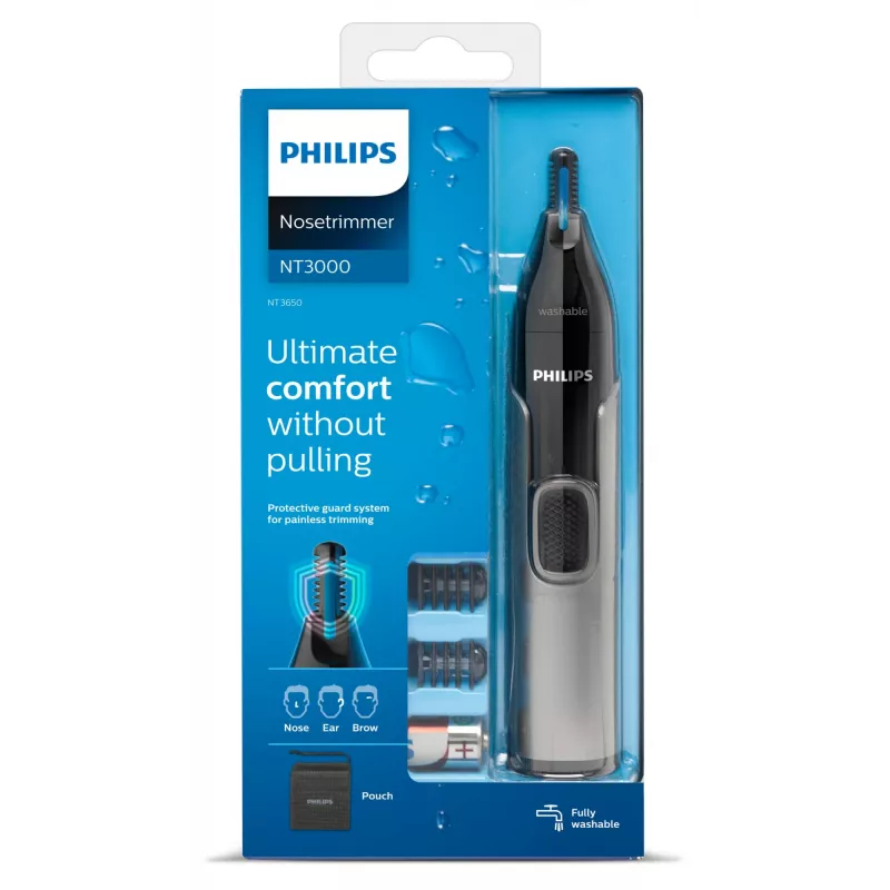 „Philips 3000 series“ nosies plaukelių kirpimo mašinėlė „Series 3000 NT3650/16“ plaunama nosies, ausų ir antakių kirpimo mašinėlė su 2 šukomis