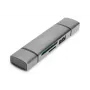 DIGITUS kombinuotas kortelių skaitytuvas su USB šakotuvu (USB-C + USB 3.0) 1x SD, 1x MicroSD, 1x USB 3.0, pilka