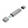 DIGITUS kombinuotas kortelių skaitytuvas su USB šakotuvu (USB-C + USB 3.0) 1x SD, 1x MicroSD, 1x USB 3.0, pilka