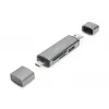 DIGITUS kombinuotas kortelių skaitytuvas su USB šakotuvu (USB-C + USB 3.0) 1x SD, 1x MicroSD, 1x USB 3.0, pilka