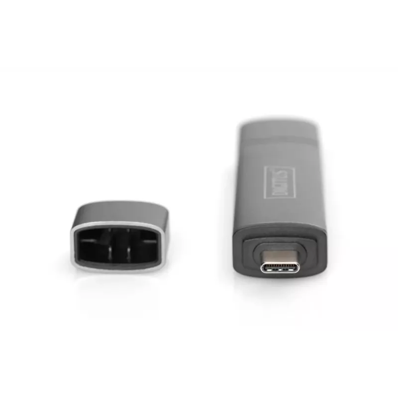 DIGITUS kombinuotas kortelių skaitytuvas su USB šakotuvu (USB-C + USB 3.0) 1x SD, 1x MicroSD, 1x USB 3.0, pilka