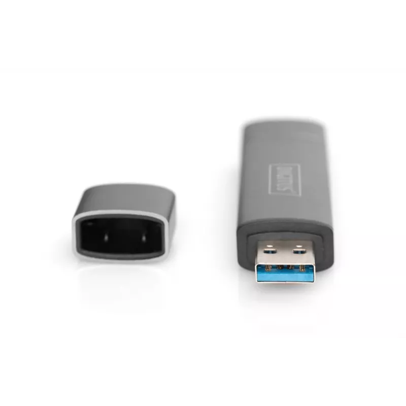 DIGITUS kombinuotas kortelių skaitytuvas su USB šakotuvu (USB-C + USB 3.0) 1x SD, 1x MicroSD, 1x USB 3.0, pilka