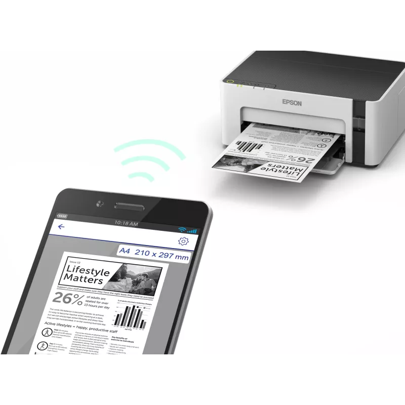 Rašalinis spausdintuvas Epson EcoTank ET-M1120 — vienspalvis, A4, 1440x720 DPI, „Wi‑Fi“, papildomas rašalo bakelis