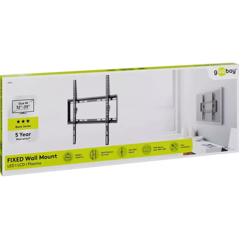 Goobay TV sieninis laikiklis Basic FIXED (M) 35 kg 32-55 col. VESA 200-400 mm