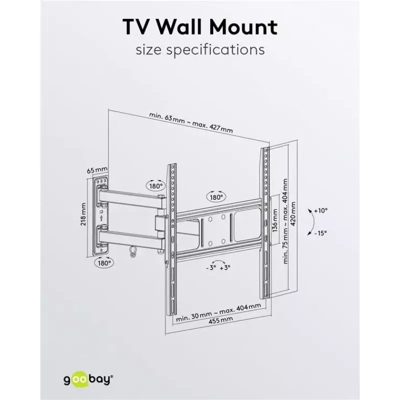 Goobay TV sieninis laikiklis Basic FULLMOTION M 35 kg 32-55 col.