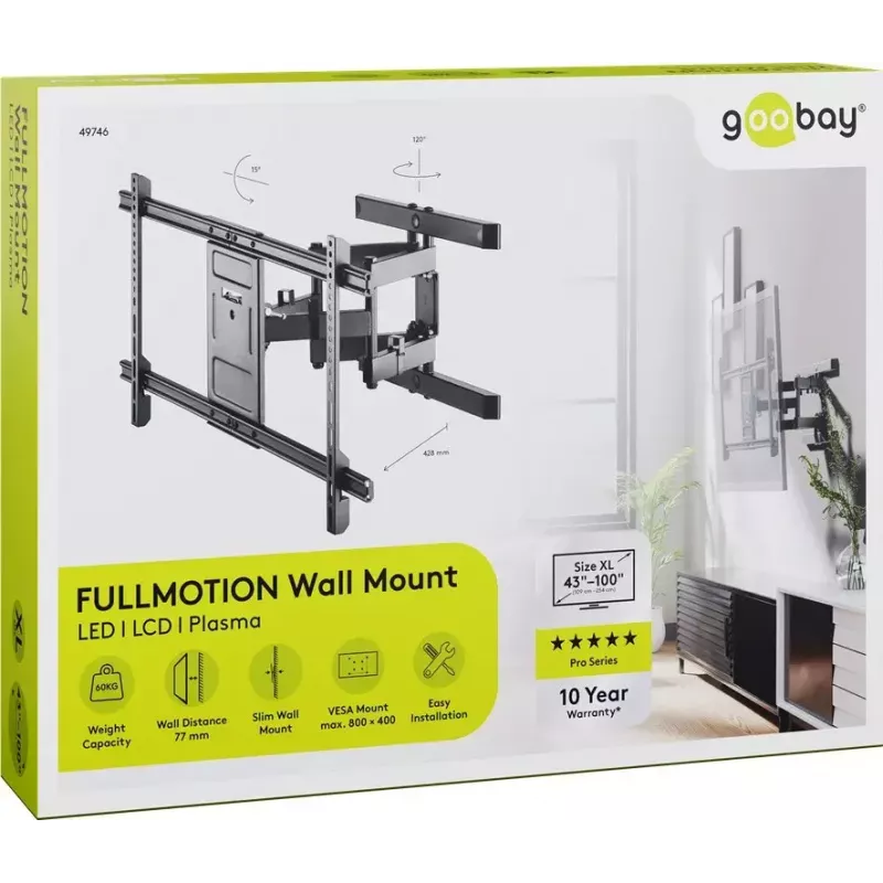 Goobay TV sieninis laikiklis Pro FULLMOTION (XL) 60 kg 43–100 colių