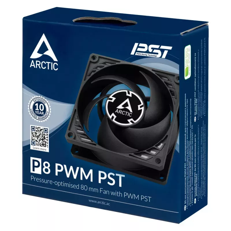 ARCTIC P8 PWM PST – slėgiui optimizuotas 80 mm ventiliatorius su PWM PST