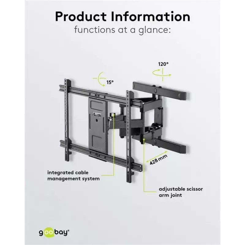 Goobay TV sieninis laikiklis Pro FULLMOTION (L) 60 kg 37–70 colių