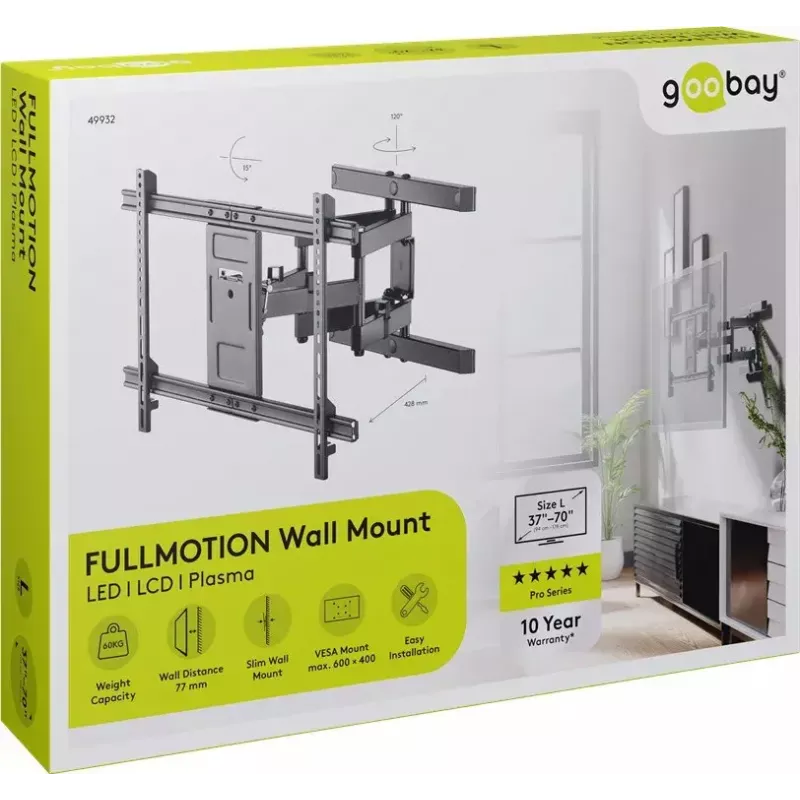 Goobay TV sieninis laikiklis Pro FULLMOTION (L) 60 kg 37–70 colių