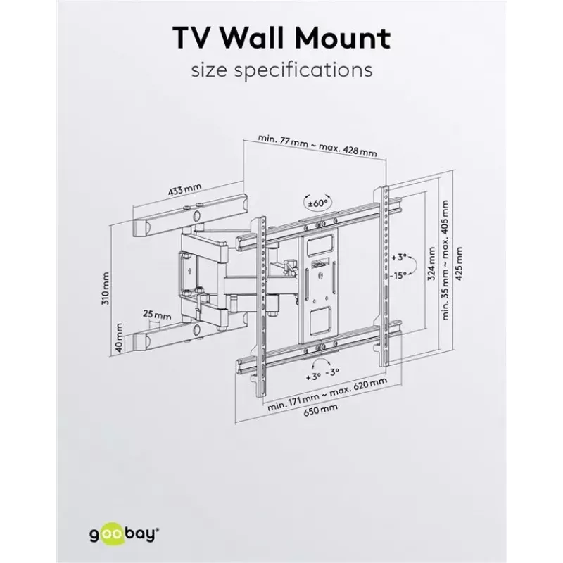Goobay TV sieninis laikiklis Pro FULLMOTION (L) 60 kg 37–70 colių