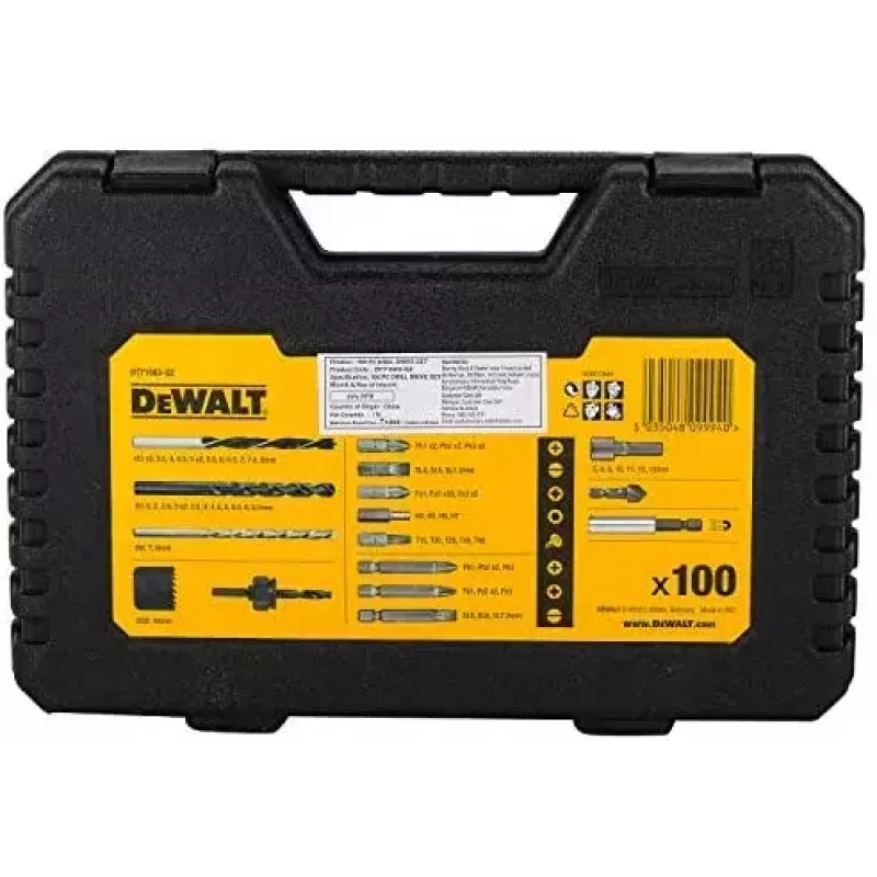 Grąžtų rinkinys DeWalt DT71563-QZ — 100 vnt. metalui, su atsuktuvų antgaliais ir dėklu