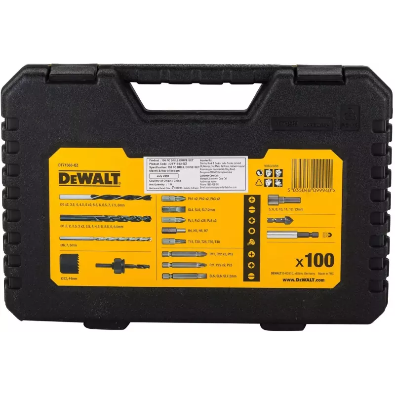 Grąžtų rinkinys DeWalt DT71563-QZ — 100 vnt. metalui, su atsuktuvų antgaliais ir dėklu