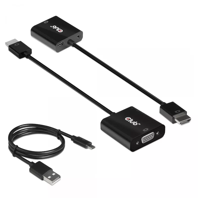 CLUB3D CAC-1302 vaizdo kabelio adapteris 0,5 m HDMI A tipo (standartinis) VGA (D-Sub) juodas