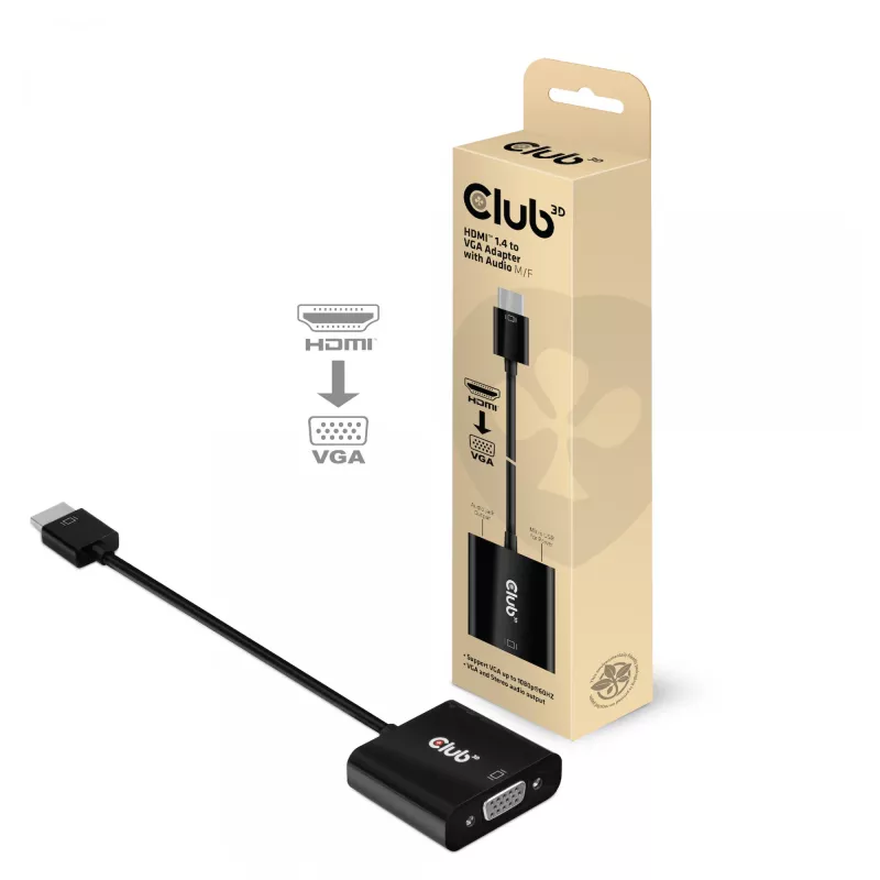 CLUB3D CAC-1302 vaizdo kabelio adapteris 0,5 m HDMI A tipo (standartinis) VGA (D-Sub) juodas