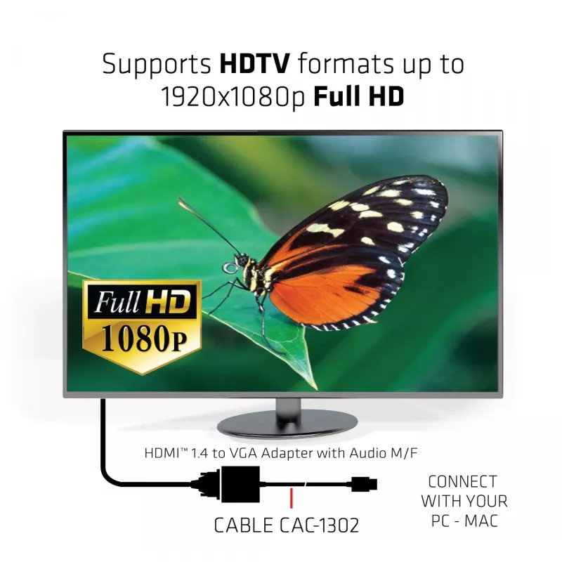 CLUB3D CAC-1302 vaizdo kabelio adapteris 0,5 m HDMI A tipo (standartinis) VGA (D-Sub) juodas