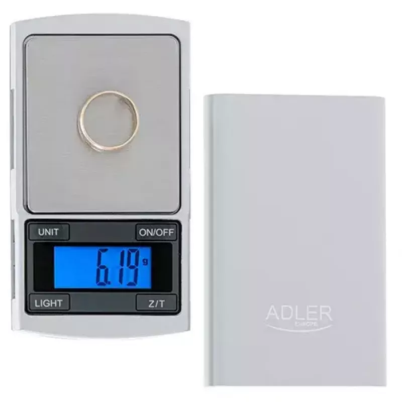 Precizinės svarstyklės Adler AD 3168, 100 g talpa, 0,01 g tikslumas, sidabrinės, nešiojamos
