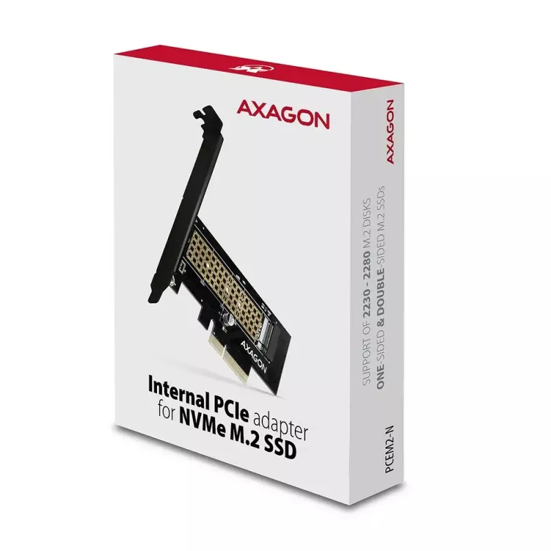 AXAGON ECO PCEM2-N PCIe NVMe M.2 adapteris, vidinis adapteris PCI-Express x4, skirtas prijungti NVMe M.2 SSD kietąjį diską prie kompiuterio