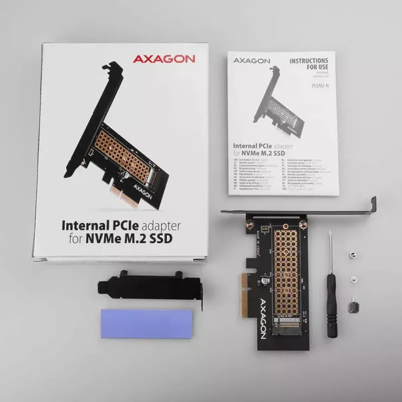AXAGON ECO PCEM2-N PCIe NVMe M.2 adapteris, vidinis adapteris PCI-Express x4, skirtas prijungti NVMe M.2 SSD kietąjį diską prie kompiuterio