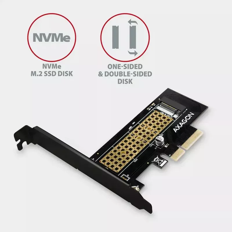 AXAGON ECO PCEM2-N PCIe NVMe M.2 adapteris, vidinis adapteris PCI-Express x4, skirtas prijungti NVMe M.2 SSD kietąjį diską prie kompiuterio