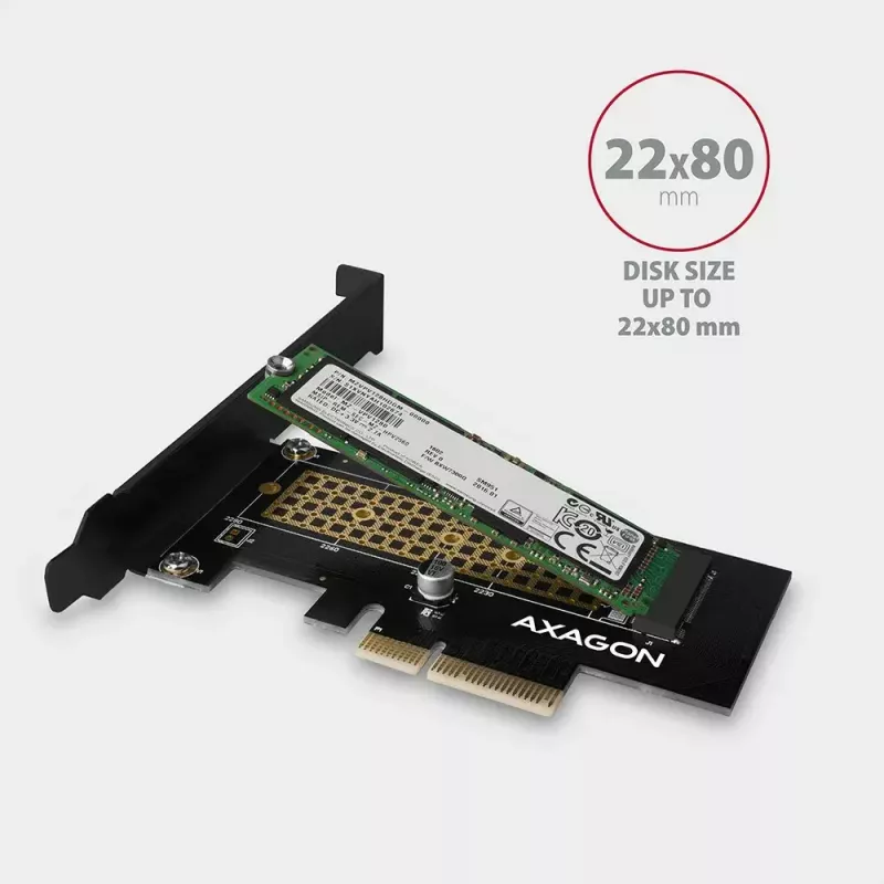 AXAGON ECO PCEM2-N PCIe NVMe M.2 adapteris, vidinis adapteris PCI-Express x4, skirtas prijungti NVMe M.2 SSD kietąjį diską prie kompiuterio