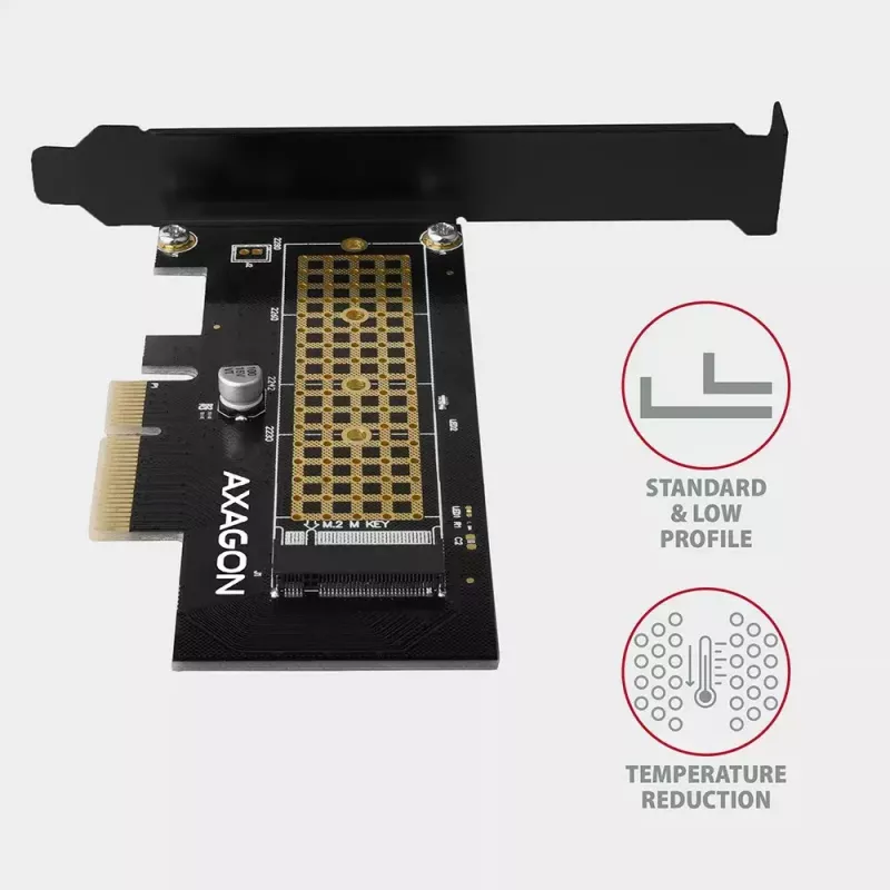 AXAGON ECO PCEM2-N PCIe NVMe M.2 adapteris, vidinis adapteris PCI-Express x4, skirtas prijungti NVMe M.2 SSD kietąjį diską prie kompiuterio