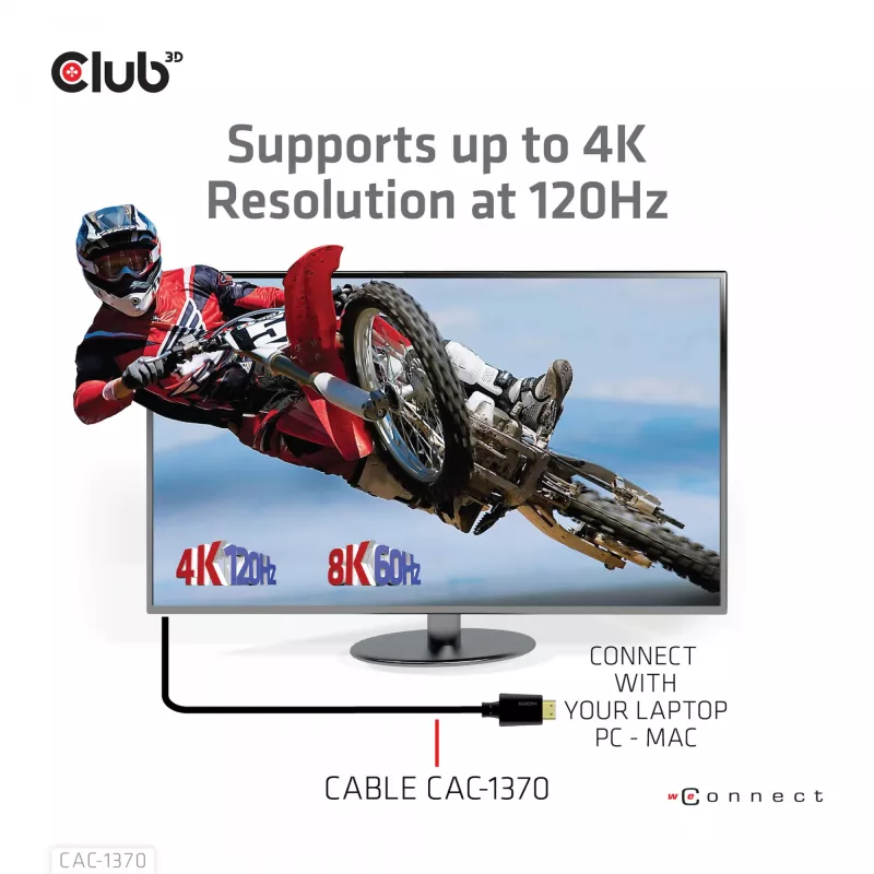CLUB3D Ultra High Speed HDMI 4K120Hz, 8K60Hz sertifikuotas kabelis 48Gbps M/M 1,5 m/4,92 ft