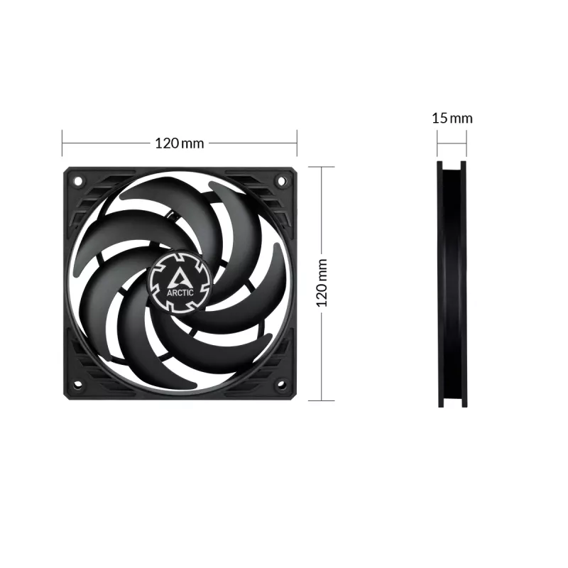 ARCTIC P12 Slim PWM PST slėgiui optimizuotas 120 mm PWM ventiliatorius su integruotu Y kabeliu